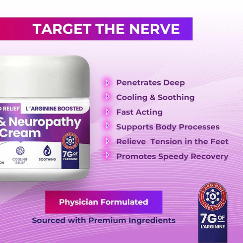 Nerve and Neuropathy Cream: Plant Powered Relief for Foot, Hands, Legs, Toes with L’Arginine, Vitamin B6, Aloe, 2.82oz