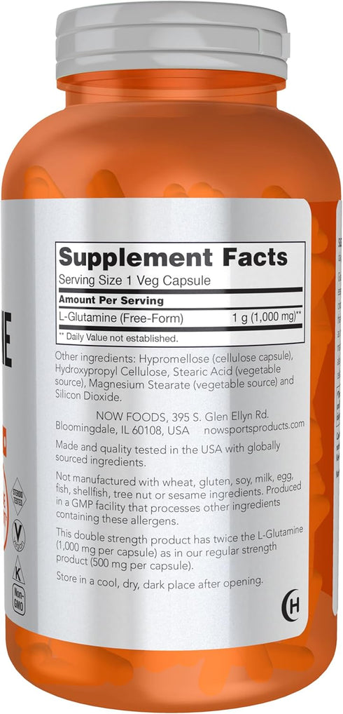 NOW Foods L-Glutamine, Double Strength 1000 mg - 240 Veg Capsules