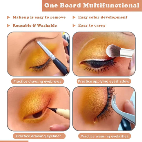 Makeup Practice Face Board, Silicone Mannequin Face for Makeup Artist Supplies with Brushes and Rhinestones Sticker