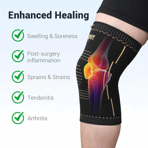 Janustar Copper Knee Braces for Men & Women Knee Compression Sleeves for Pain Relief, Arthritis, Sports and Recovery