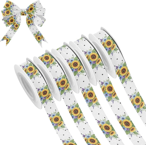 YKZEYK Ribbon for Gift Wrapping Sunflowers Flowers White Print Fabric Ribbon 1/2" 25