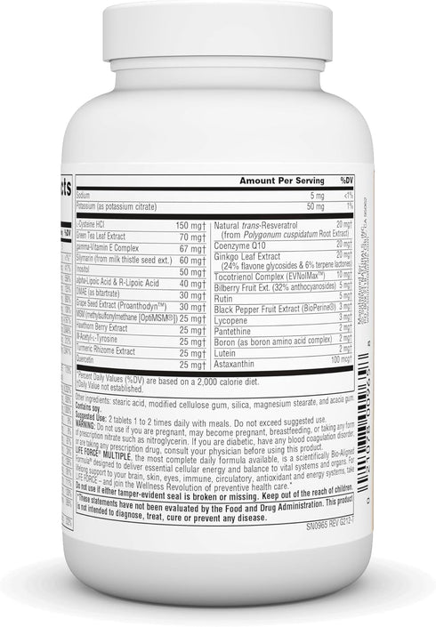 Source Naturals Life Force Multiple Daily Multivitamin, Iron Free, 60 Tablets - High Potency Vitamins & Nutrients