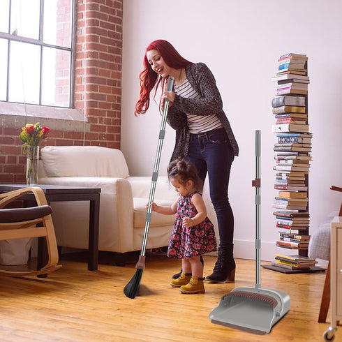 Set, Set kelamayi Upgrade Broom and Dustpan Self-Cleaning with Dustpan Teeth, Ideal for Dog Cat Pets Home Use, Super