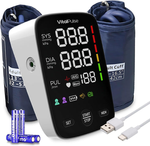 Blood Pressure Monitor - Set of 2 Digital BP Monitors with 8.7” - 16.5” and 13” - 21” Cuffs, Large LED Display