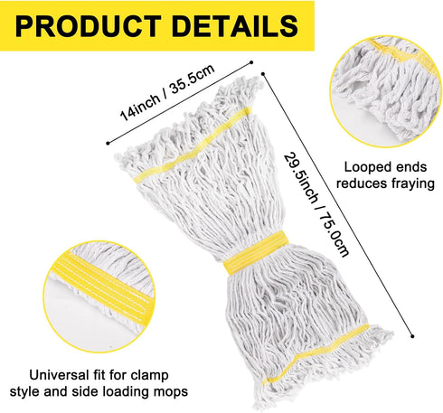 KeFanta 3 Pack Heavy Duty Commercial Mop Head Replacement, Looped End Cotton Mop Heads for Floor Cleaning