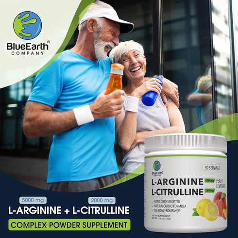 L-Arginine 5000mg + L-Citrulline 2000mg Complex Powder - Nitric Oxide Booster for Heart Health & Energy - 30 Servings