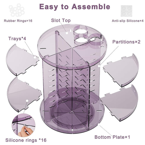 Rotating Makeup Organizer for Vanity, Adjustable Spinning Tray, Cosmetic Display Case with Brush Holder & Perfume Tray