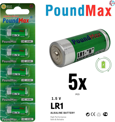5 X PoundMax 910A LR1 N Type MN9100 1.5V Alkaline Batteries