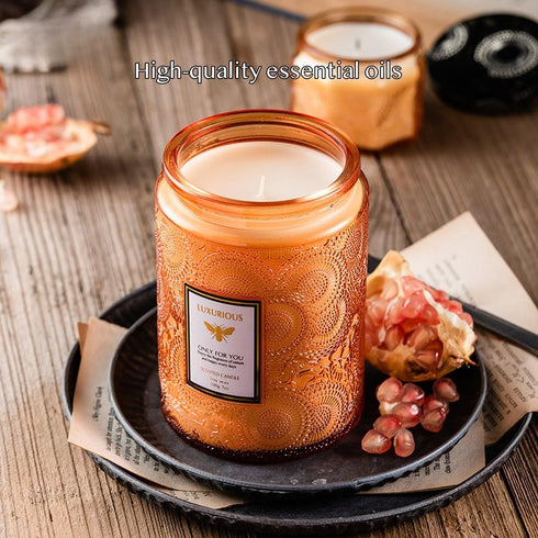 SULEAD 80% 75 14 Oz Relax Candle Soy Wax XL Hr Embossed Glass Jar Essential Oil Smokeless Aromatherapy Home Valentine