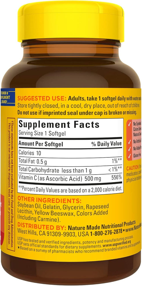 Nature Made Vitamin C 500 mg, Dietary Supplement for Immune Support, 60 Softgels