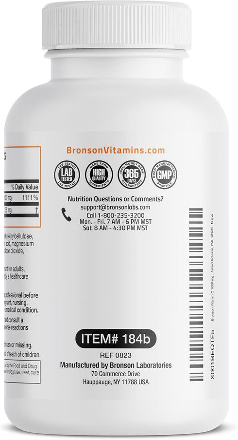 Bronson Vitamin C 1000 mg with Rose HIPS, Sustained Release, 250 Tablets