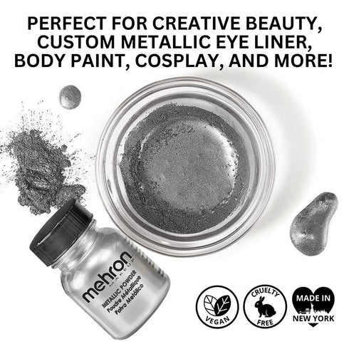 Mehron Makeup Metallic Powder, Chrome Powder Pigment for Face & Body Paint, 0.5 oz (14 g) (Silver)