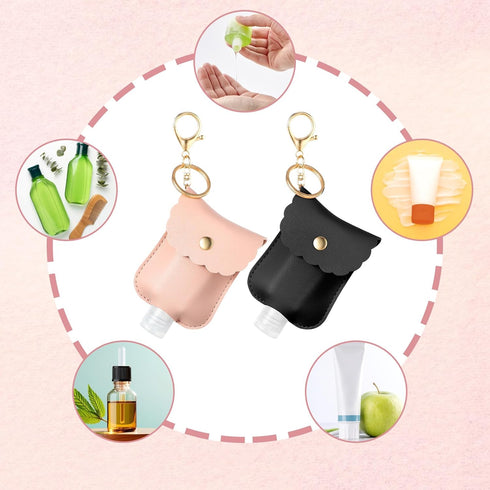 PEOVLVN 2Pcs 60ml Hand Sanitizer Holder Keychain, Portable Leather Sanitizer Travel Size Keychain Hand Sanitizer Case