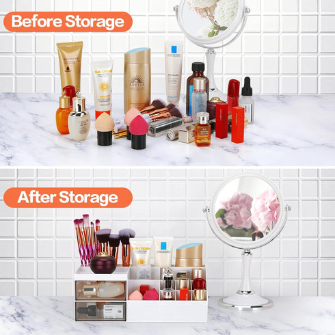 LETURE Makeup Vanity Organizer Box, Desk Organizer for Cosmetic Storage - Bathroom Counter Makeup for Eyeshadows,