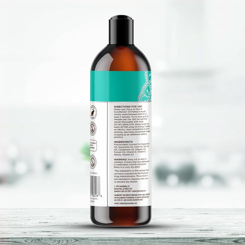 GuruNanda Coconut Oil Pulling, 16 fl oz, with 7 Essential Oils and Vitamin D3, E, K2 for Fresh Breath and Gum Health