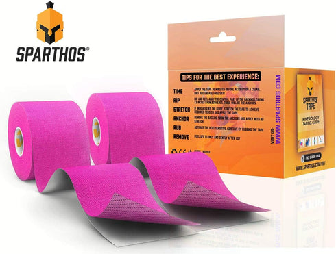 Sparthos Kinesiology Tape (Pack of 2) - Athletic Support and Recovery, Free Taping Guide! - Uncut (2X Wild Pink)