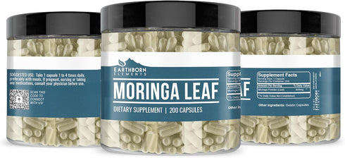 Earthborn Elements Moringa 200 Capsules, Pure & Undiluted, No Additives