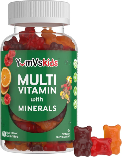 YumVs Kids Multivitamin Gummies, 60 Count - Fruit Flavored Chewable Children's Multivitamin with 12 Minerals & Vitamins