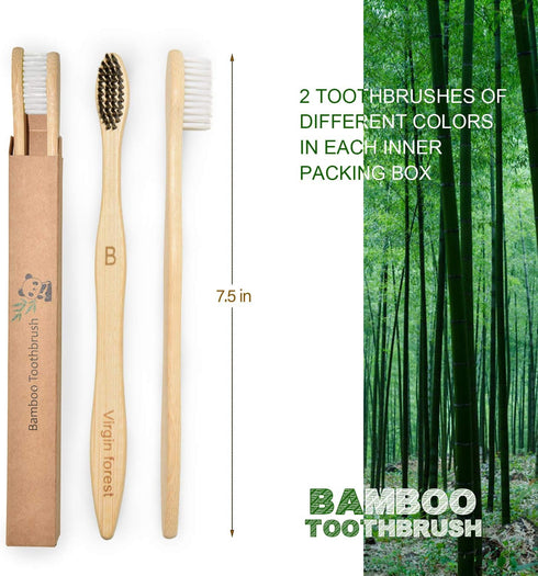 Virgin Forest Bamboo Toothbrushes, Eco Friendly BPA Free Soft Bristles, Biodegradable Natural Wooden Toothbrushes, Set