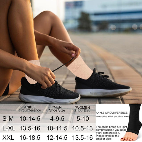 Ankle Brace Compression Sleeves Open Toe Compression Socks 8-15mmHg for Women Men, Beige L/XL