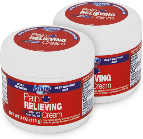 Blue Goo Pain Relieving Cream, Maximum Strength for Back/Neck Pain, Made with 100% Pure Emu Oil (4 oz, 2 Pack)