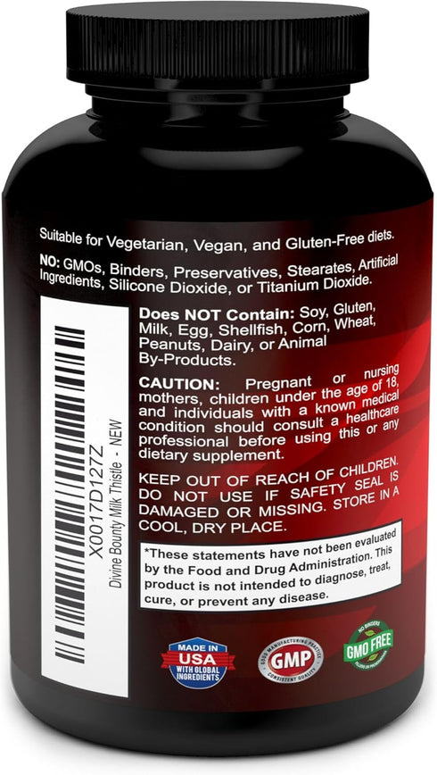 Divine Bounty Pure Milk Thistle Capsules, 1200mg, 120 Vegetarian Capsules