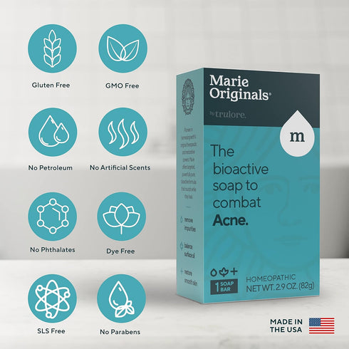 Marie's Original Acne Bar Soap Cleanser for Face and Body, Natural Body Wash for Pimples and Scars (1 Pack)