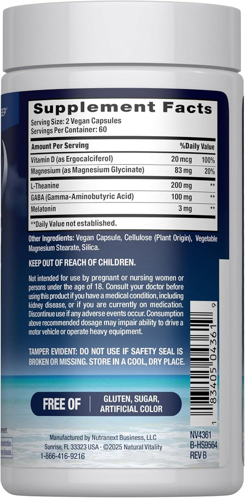 Natural Vitality 120 Count Calm Sleep Capsules | Magnesium with Melatonin, L-Theanine & GABA Supplement | for a Good