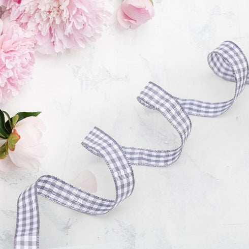 VGoodall Dark Grey Gingham Ribbon, 3/8 x 50Yd Craft Ribbon for Hair Accessories and Gift Wrapping