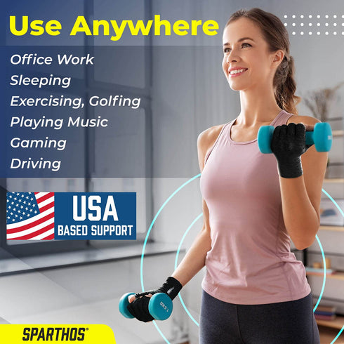 Sparthos Arthritis Hand Compression Gloves - Black Large, Fingerless Circulation Glove for Men & Women