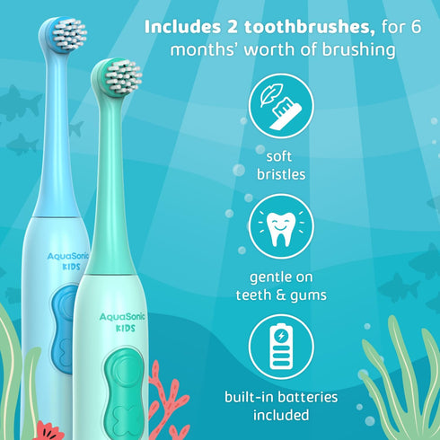 Set 3+ Aquasonic Kids Electric Toothbrush for Ages | Soft Bristles, Oscillating Brush Head, Built-in Battery | Aquarium