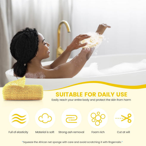 African Net Sponge, Authentic Exfoliating Body Scrubber for Bath and Shower, Yellow