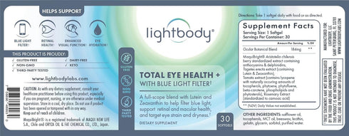 Lightbody Total Eye Health+ with Lutein, Zeaxanthin, and Blue Light Filter, 30 Softgels