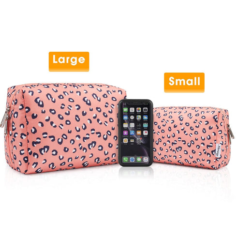 Narwey Cute Cheetah Makeup Bag, Travel Cosmetic Bag Organizer with Compartments for Women Girls, Large, Leopard
