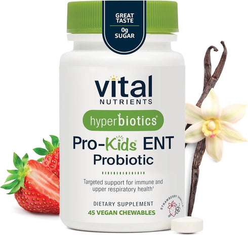 Hyperbiotics Vital Nutrients Pro Kids Probiotic ENT, Strawberry-Vanilla, 45 Sugar-Free Chewable Tablets