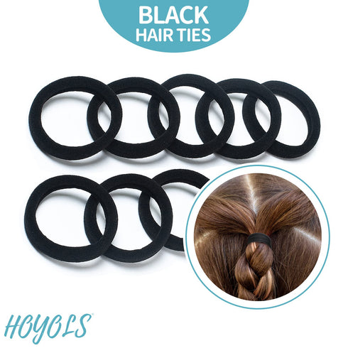 HOYOLS Cotton Hair Ties, 1.6 Inch Soft & Stretch Large Hair Bands, Nylon Fabric Ponytail Holder, 50 Pcs (Black)
