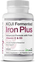 Koji Fermented Iron Plus, Iron Supplement with Vitamin C, D3, Folate for Blood Support, 60 Capsules