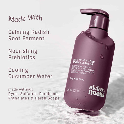 Niches & Nooks 7 oz Gentle Nooks Cleanser Fragrance-Free Unscented Feminine Wash, pH Balanced Intimate Cleanser