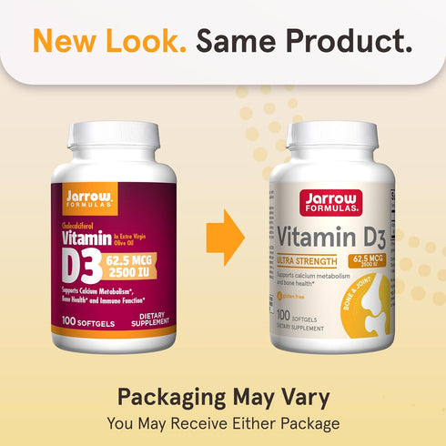 Jarrow Formulas Vitamin D3 62.5 mcg (2,500 IU), 100 Servings Softgels for Bone Health & Immune Support