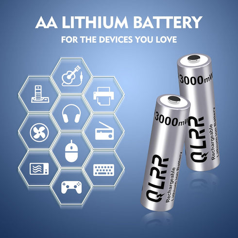 QLRR 8 Pack 1.5V 3000mWh 1200x Rechargeable Lithium AA Batteries with Fast Charger High Capacity AA Batteries Constant