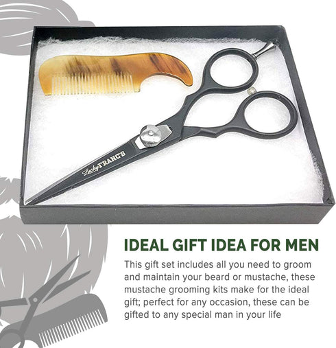 Lucky Franc's Beard Grooming Kit with Japanese Scissors & Handmade Mini Combs for Men, Mustache Trimming