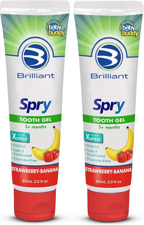 Brilliant Oral Care Kids Fluoride Free Toothpaste, Spry Gel with Xylitol, Strawberry Banana Flavor, 2 fl oz, 2 Pack