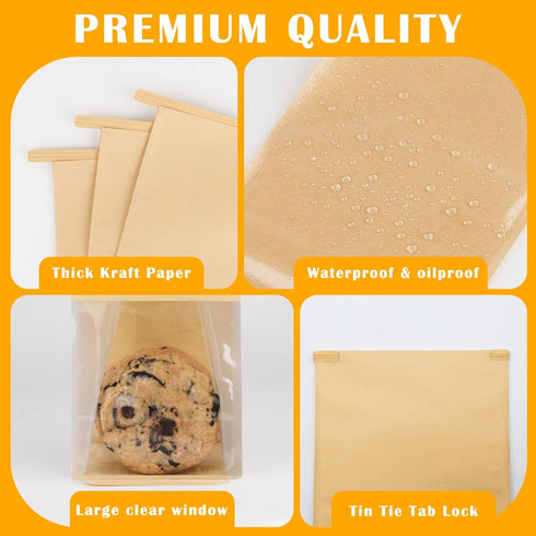 Kosotody 50 Pack Breads,5.1 3.9 11 Inches Bread Bags for Homemade x x Brown Bakery Bags with Tin Tie, Cotton Paper Loaf