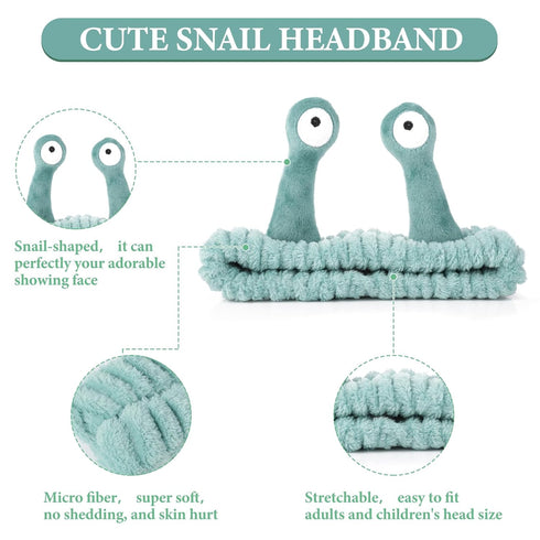 Spa Headband Face Wash Wristband Set Makeup Head Band Snail Coral Fleece Hair Band Skincare Hairband Elastic Creative Cartoon Head Wraps Cute Hair Accessories for Women Girls (Green)
