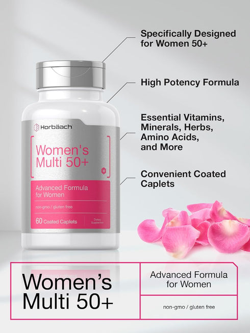 Horbaach Women's Multivitamin 50 Plus, 60 Coated Caplets, Advanced Vitamin Formula
