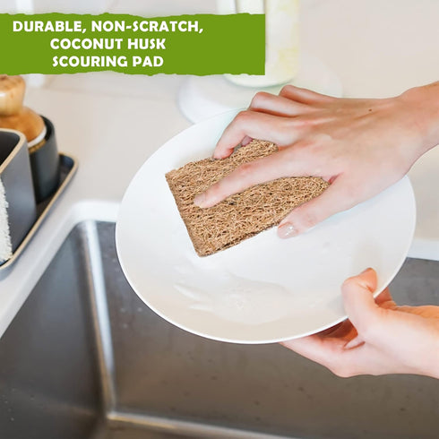Coconut Husk Scrubber (3) | Natural Dish Scrubber & Eco-Friendly Coconut Scouring Pads | Non-Scratch Coconut Sponge