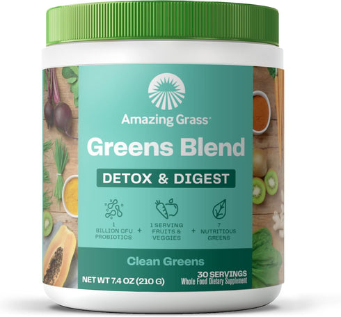 Amazing Grass Greens Superfood Detox & Digest: Greens Powder with Digestive Enzymes, 30 Servings