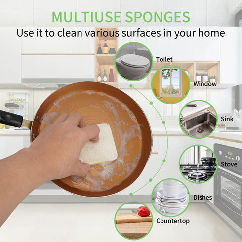 3 Natural Cellulose Loofah Sponges - Biodegradable, Scratch Resistant Kitchen Cleaning Sponges, Eco-Friendly