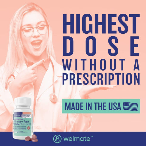 WELMATE Urinary Pain Relief | UTI Relief | Fast Acting Bladder Discomfort & Pain Relief | 72 Count