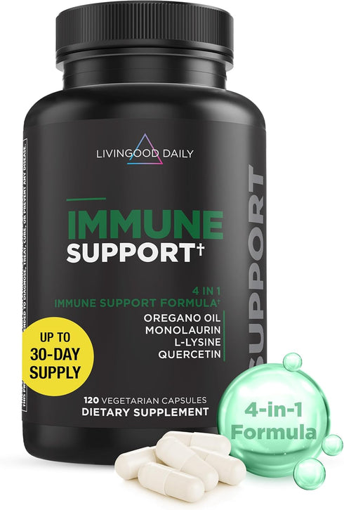 Livingood Daily Immune Support Supplement - 120 Vegetarian Capsules - Gut Health, Intestinal Cleansing, & Antioxidant
